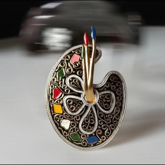 Spain Damascene 2-Tone Metallic Colorful Damascene Artists Painting Brooch - Picture 7 of 17